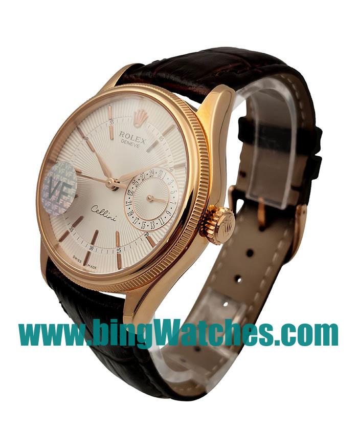 39 MM Swiss Made Rolex Cellini Date 50515 VF Fake Watches With White Dials For Men