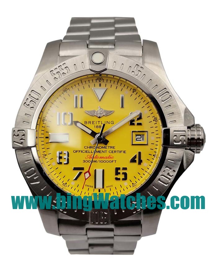 45 MM Swiss Made Breitling Avenger Seawolf A17331101I1A1 Fake Watches With Yellow Dials For Men
